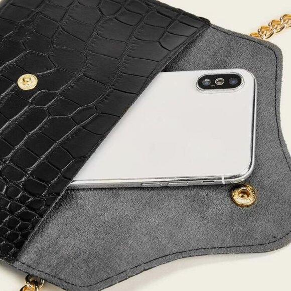 Mini Croc Embossed Flap Chain Fanny Pack - Picture 2 of 3